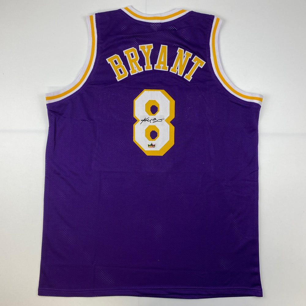 Facsimile Autographed Kobe Bryant #8 Los Angeles LA Purple Reprint Laser Auto Basketball Jersey Size Men's XL (ONLINE ORDER ONLY)