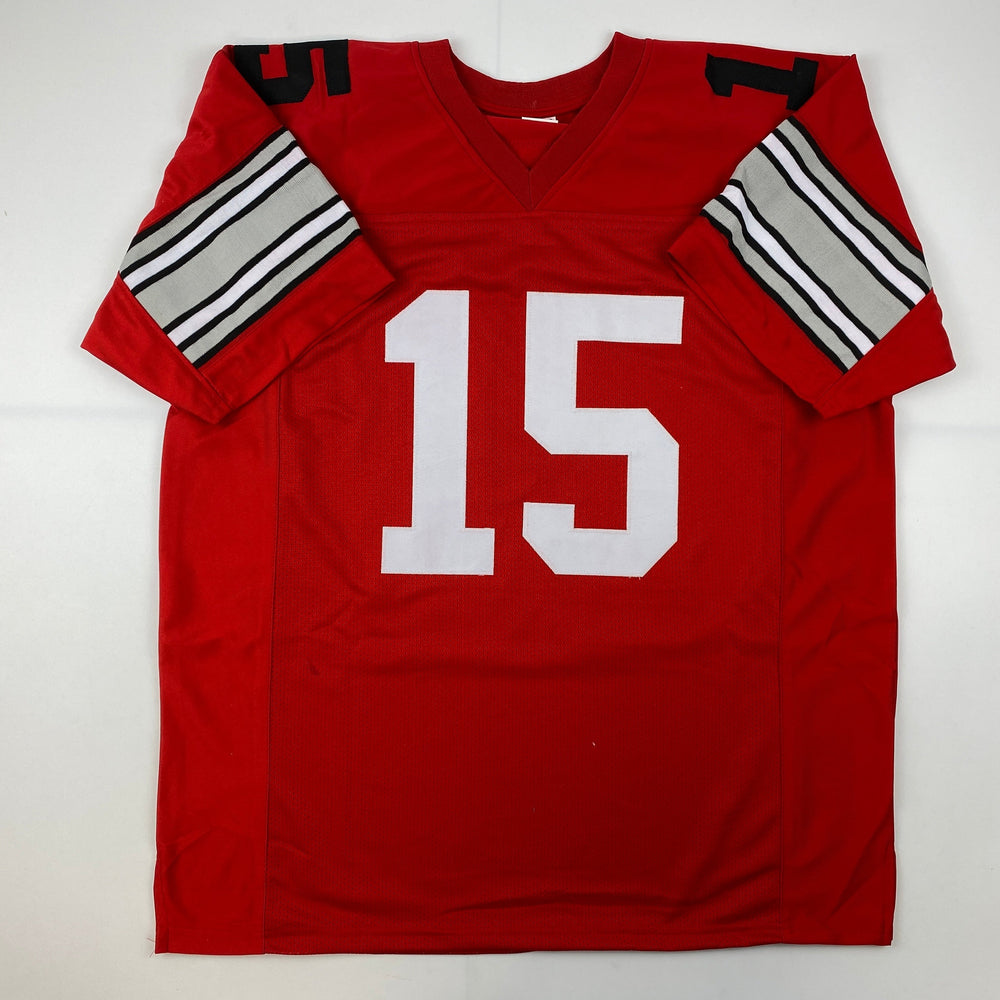 Facsimile Autographed Ezekiel Elliott Ohio State Red Reprint Laser Auto College Football Jersey Size Men's XL (ONLINE ORDER ONLY)