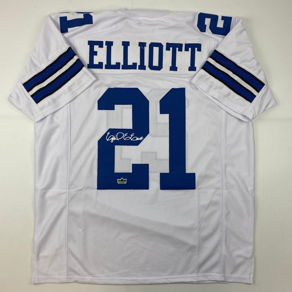 Facsimile Autographed Ezekiel Elliott Dallas White Reprint Laser Auto Football Jersey Size Men's XL (ONLINE ORDER ONLY)