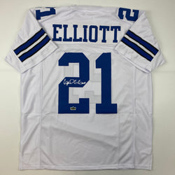 Facsimile Autographed Ezekiel Elliott Dallas White Reprint Laser Auto Football Jersey Size Men's XL (ONLINE ORDER ONLY)