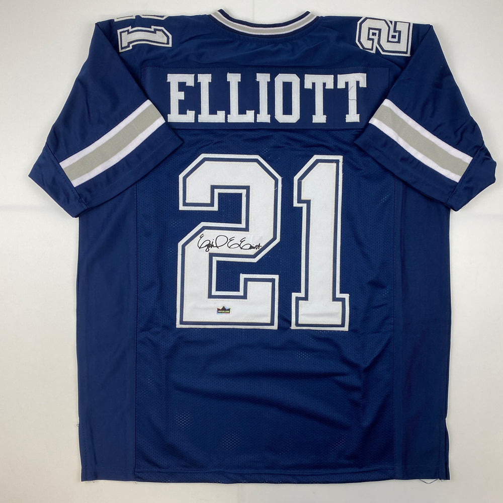 Facsimile Autographed Ezekiel Elliott Dallas Blue Reprint Laser Auto Football Jersey Size Men's XL (ONLINE ORDER ONLY)
