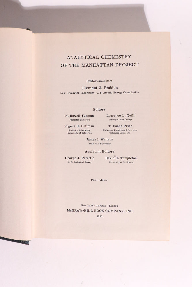 Analytical Chemistry of the Manhattan Project, First Edition 1950 (ONLINE ORDER ONLY)