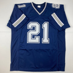 Facsimile Autographed Ezekiel Elliott Dallas Blue Reprint Laser Auto Football Jersey Size Men's XL (ONLINE ORDER ONLY)