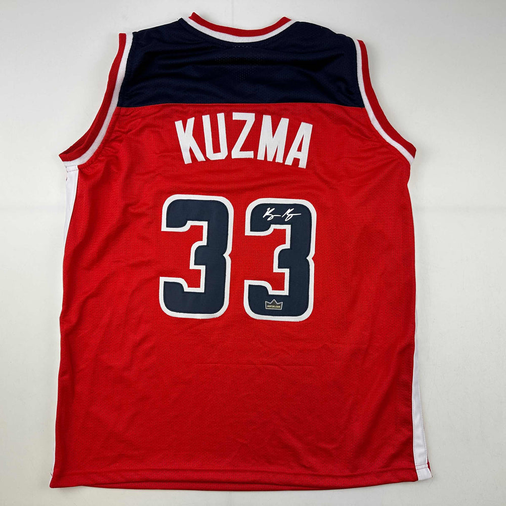 Facsimile Autographed Kyle Kuzma Washington Red Reprint Laser Auto Basketball Jersey Size Men's XL (ONLINE ORDER ONLY)