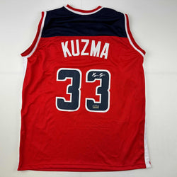Facsimile Autographed Kyle Kuzma Washington Red Reprint Laser Auto Basketball Jersey Size Men's XL (ONLINE ORDER ONLY)