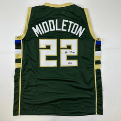 Facsimile Autographed Khris Middleton Milwaukee Green Reprint Laser Auto Basketball Jersey Size Men's XL (ONLINE ORDER ONLY)