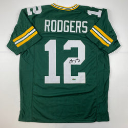 Facsimile Autographed Aaron Rodgers Green Bay Green Reprint Laser Auto Football Jersey Size Men's XL (ONLINE ORDER ONLY)