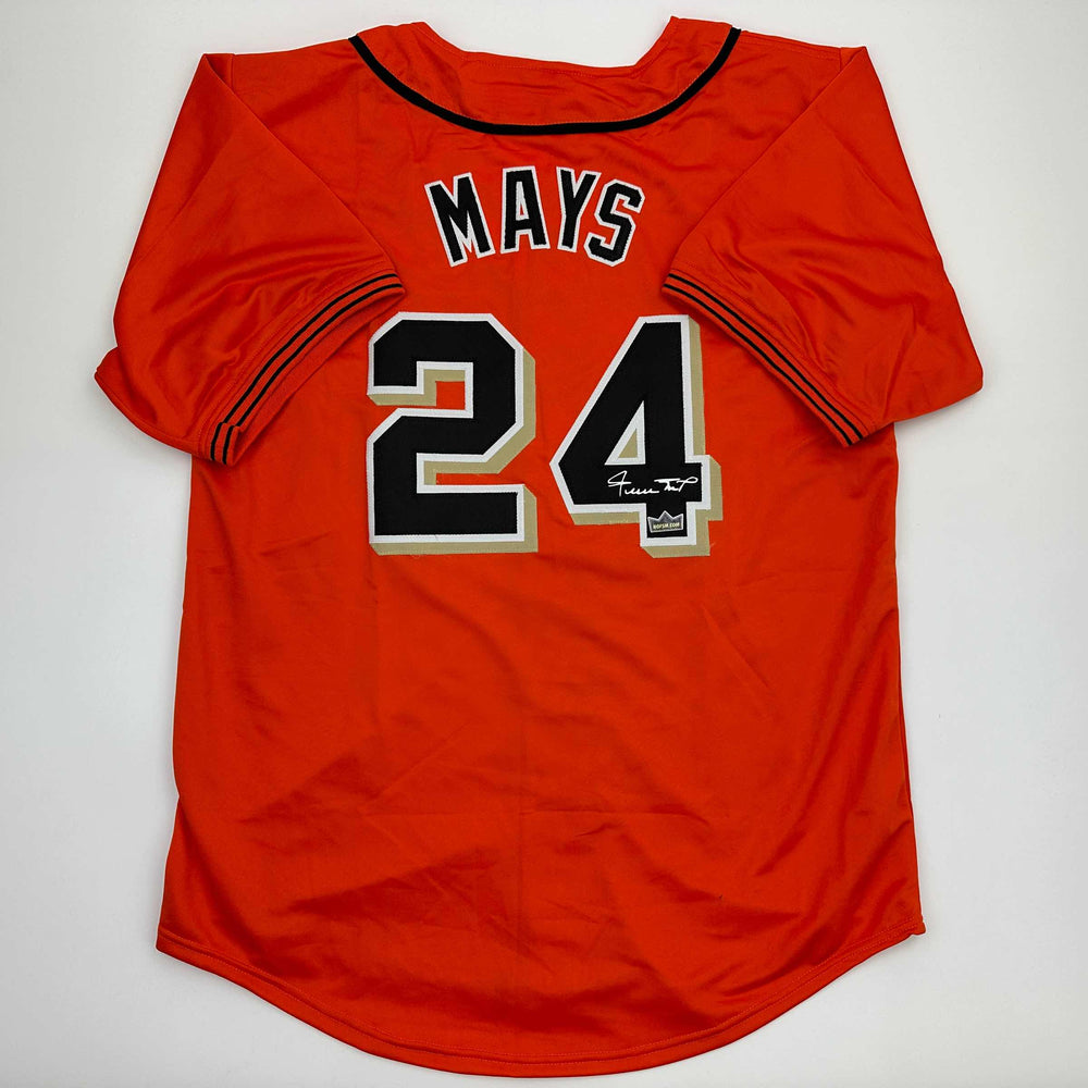Facsimile Autographed Willie Mays San Francisco Orange Reprint Laser Auto Baseball Jersey Size Men's XL (ONLINE ORDER ONLY)