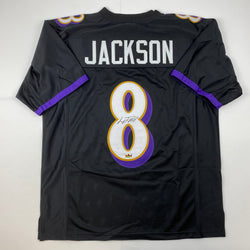 Facsimile Autographed Lamar Jackson Baltimore Black Reprint Laser Auto Football Jersey Size Men's XL (ONLINE ORDER ONLY)