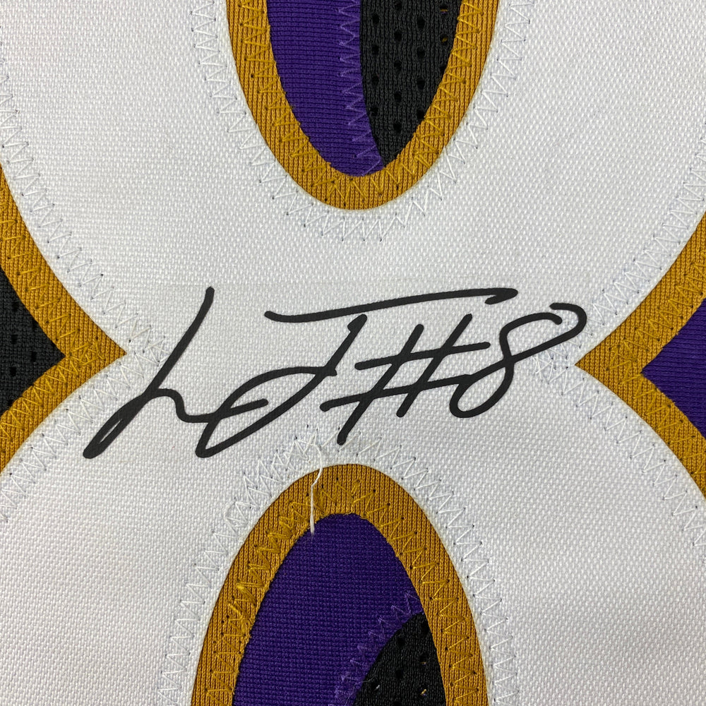 Facsimile Autographed Lamar Jackson Baltimore Black Reprint Laser Auto Football Jersey Size Men's XL (ONLINE ORDER ONLY)