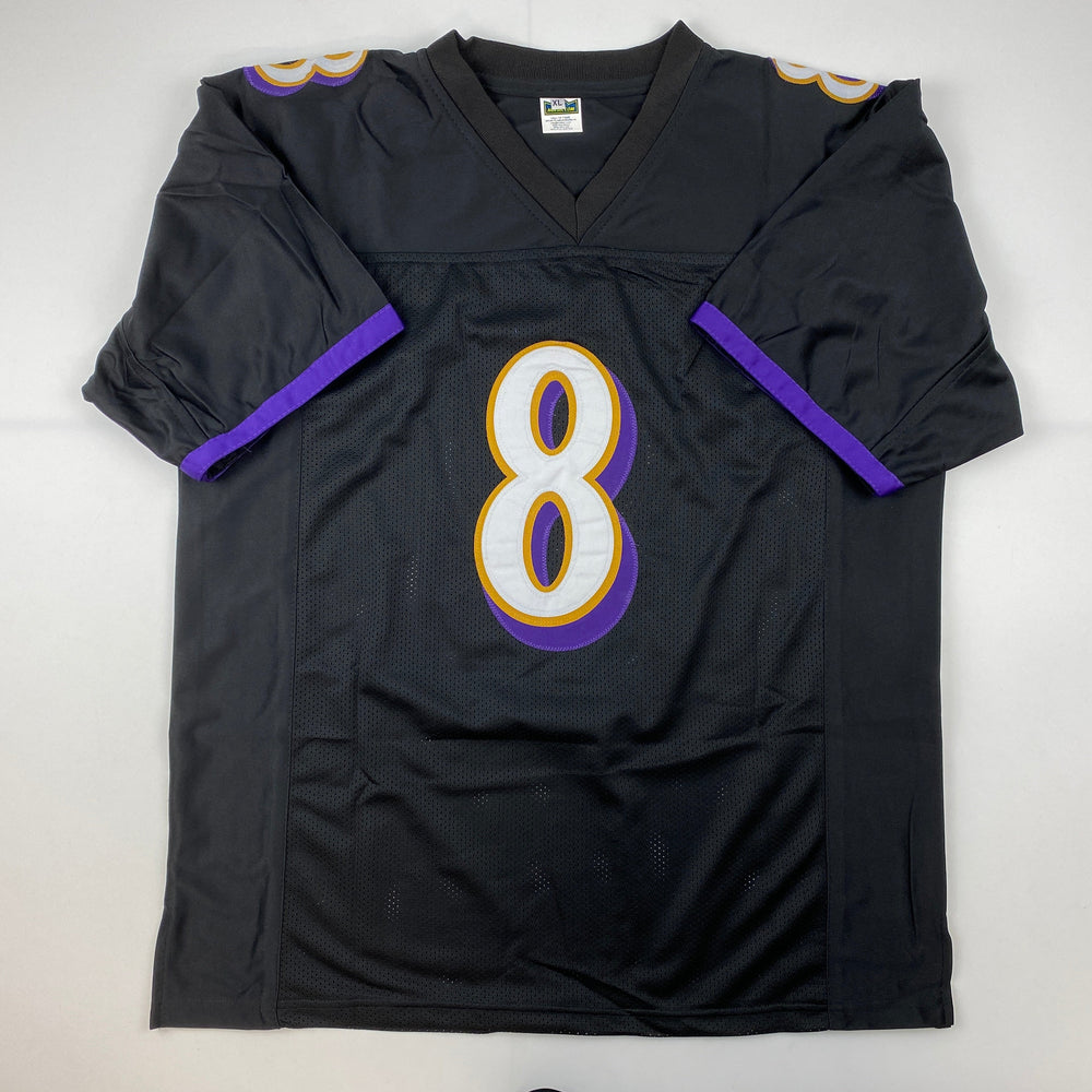 Facsimile Autographed Lamar Jackson Baltimore Black Reprint Laser Auto Football Jersey Size Men's XL (ONLINE ORDER ONLY)