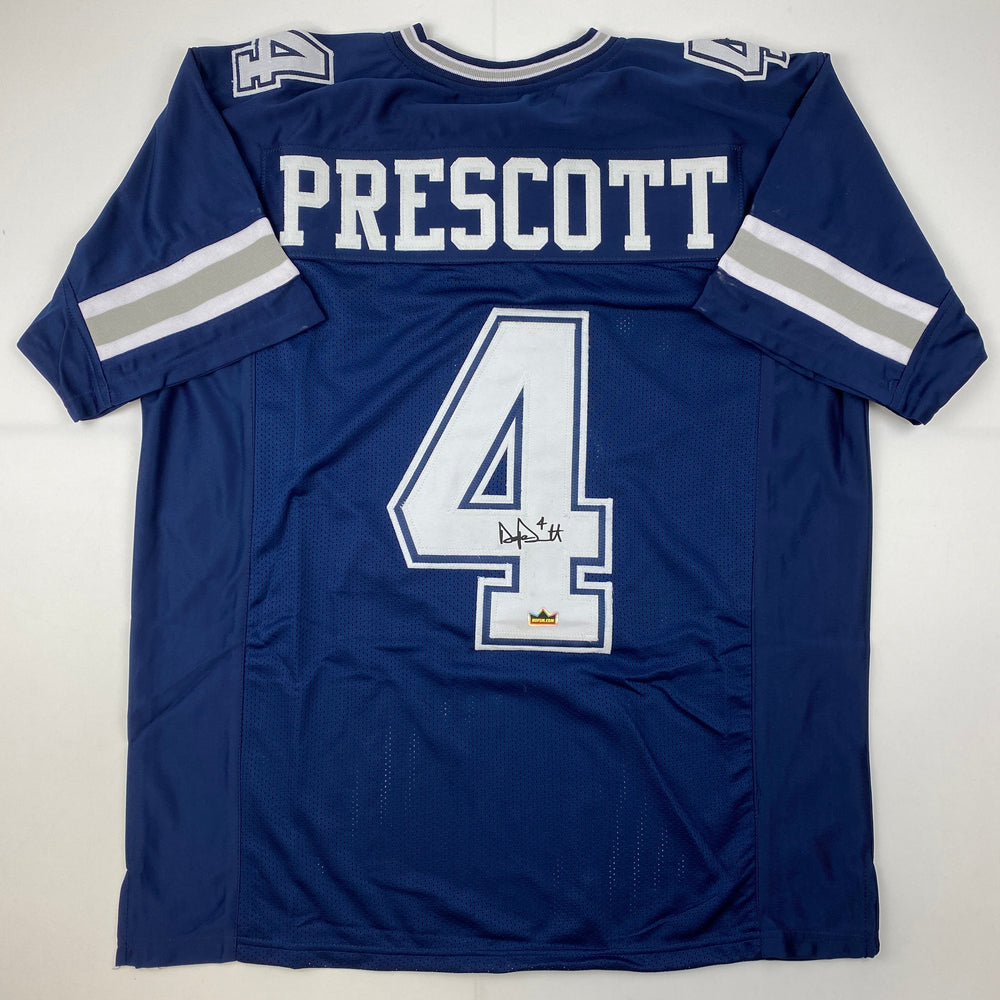 Facsimile Autographed Dak Prescott Dallas Blue Reprint Laser Auto Football Jersey Size Men's XL (ONLINE ORDER ONLY)