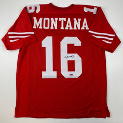 Facsimile Autographed Joe Montana San Francisco Red Reprint Laser Auto Football Jersey Size Men's XL (ONLINE ORDER ONLY)