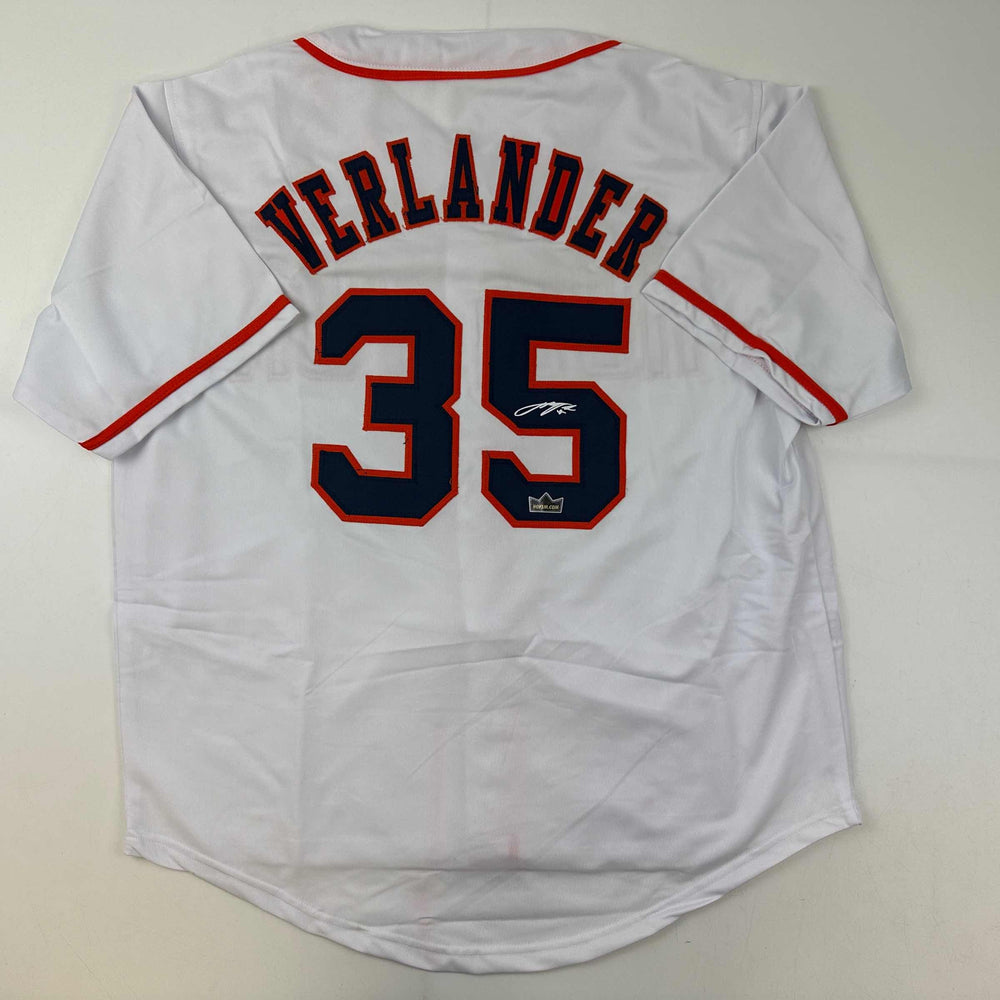 Facsimile Autographed Justin Verlander Houston White Reprint Laser Auto Baseball Jersey Size Men's XL (ONLINE ORDER ONLY)