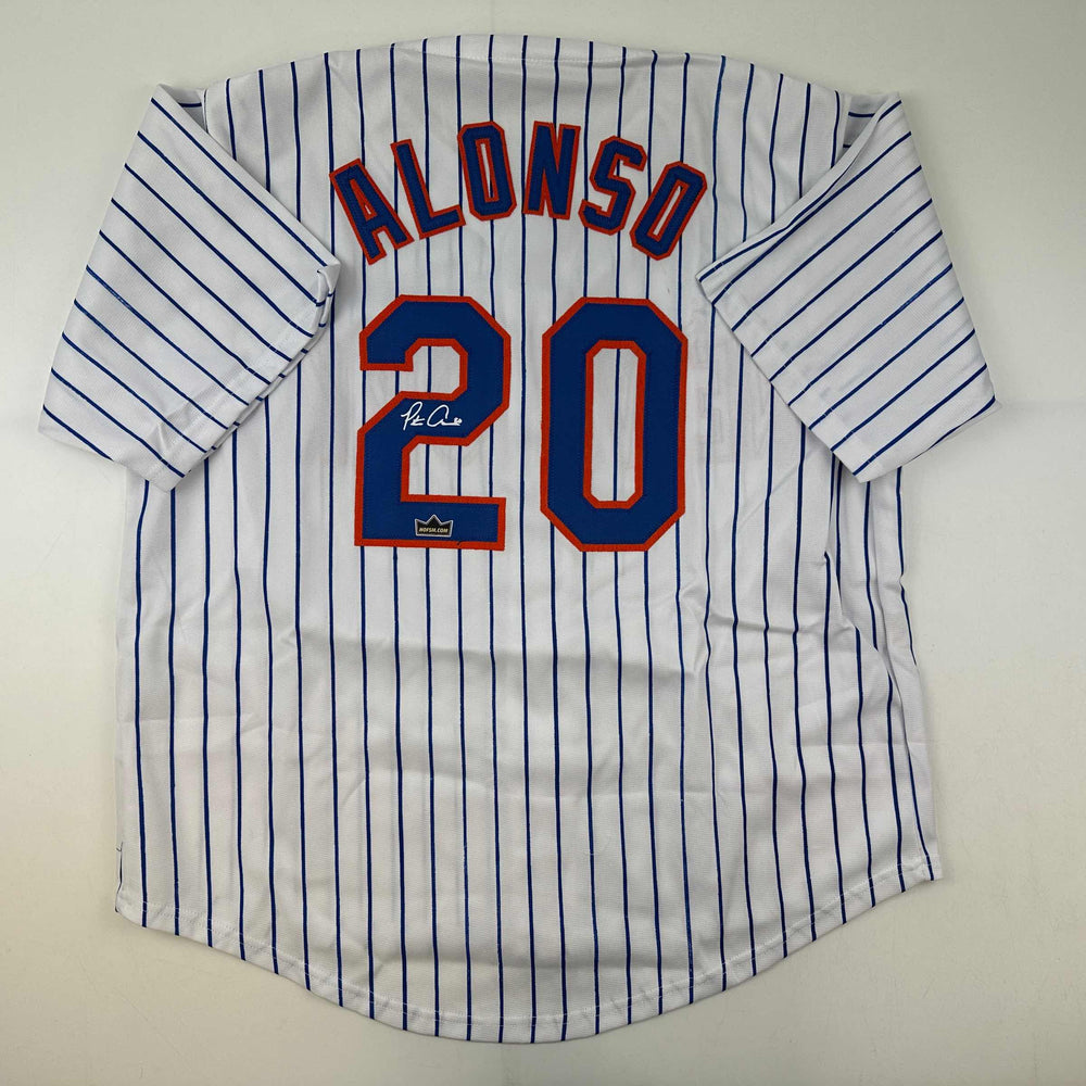 Facsimile Autographed Pete Alonso New York Pinstripe Reprint Laser Auto Baseball Jersey Size Men's XL (ONLINE ORDER ONLY)