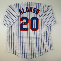 Facsimile Autographed Pete Alonso New York Pinstripe Reprint Laser Auto Baseball Jersey Size Men's XL (ONLINE ORDER ONLY)