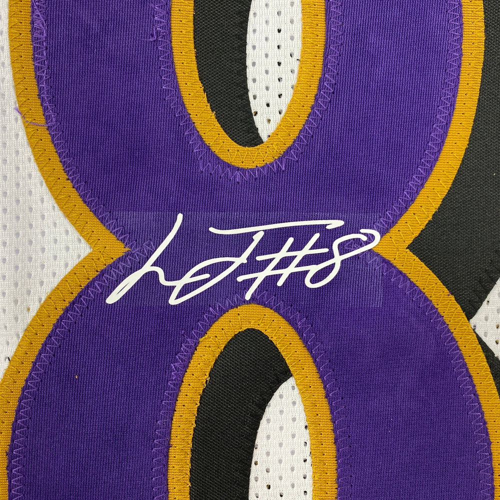Facsimile Autographed Lamar Jackson Baltimore White Reprint Laser Auto Football Jersey Size Men's XL (ONLINE ORDER ONLY)