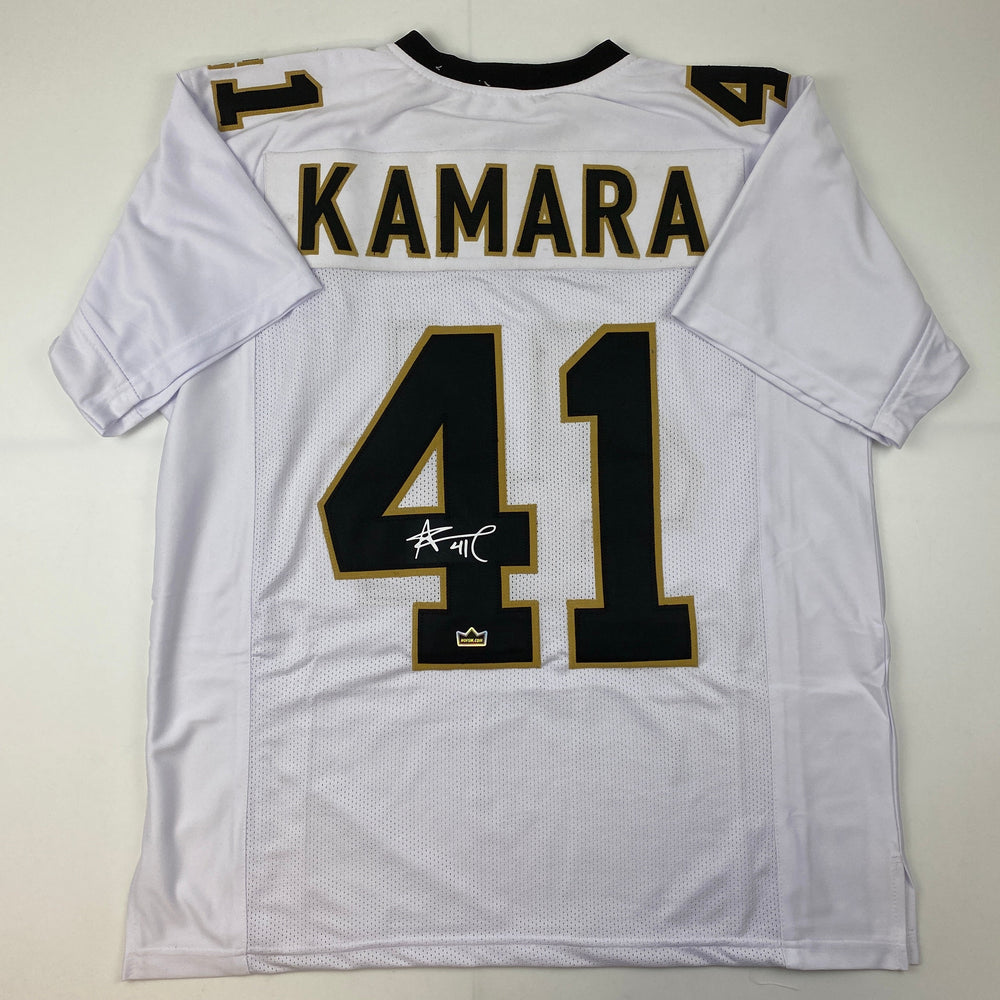 Facsimile Autographed Alvin Kamara New Orleans White Reprint Laser Auto Football Jersey Size Men's XL (ONLINE ORDER ONLY)