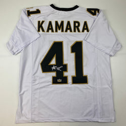 Facsimile Autographed Alvin Kamara New Orleans White Reprint Laser Auto Football Jersey Size Men's XL (ONLINE ORDER ONLY)