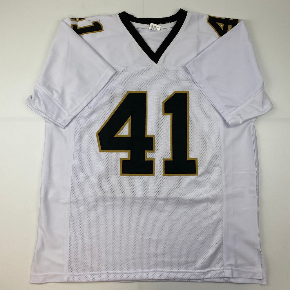 Facsimile Autographed Alvin Kamara New Orleans White Reprint Laser Auto Football Jersey Size Men's XL (ONLINE ORDER ONLY)