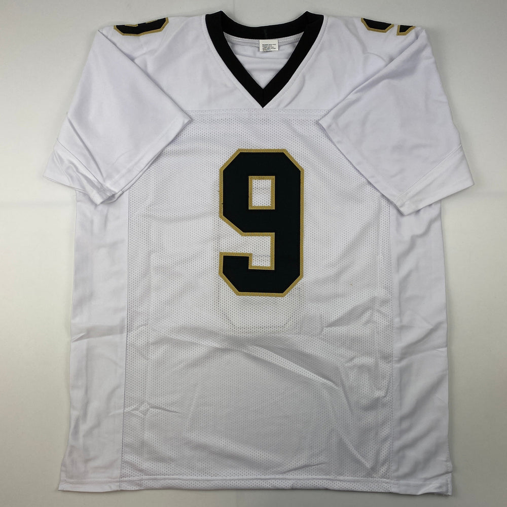 Facsimile Autographed Drew Brees New Orleans White Reprint Laser Auto Football Jersey Size Men's XL (ONLINE ORDER ONLY)