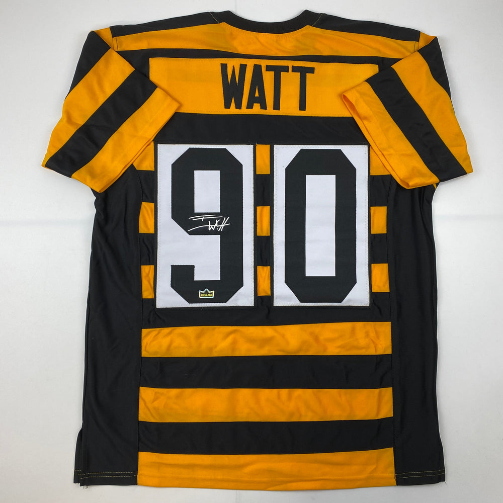 Facsimile Autographed T.J. TJ Watt Pittsburgh Bumble Bee Reprint Laser Auto Football Jersey Size Men's XL (ONLINE ORDER ONLY)