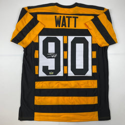 Facsimile Autographed T.J. TJ Watt Pittsburgh Bumble Bee Reprint Laser Auto Football Jersey Size Men's XL (ONLINE ORDER ONLY)
