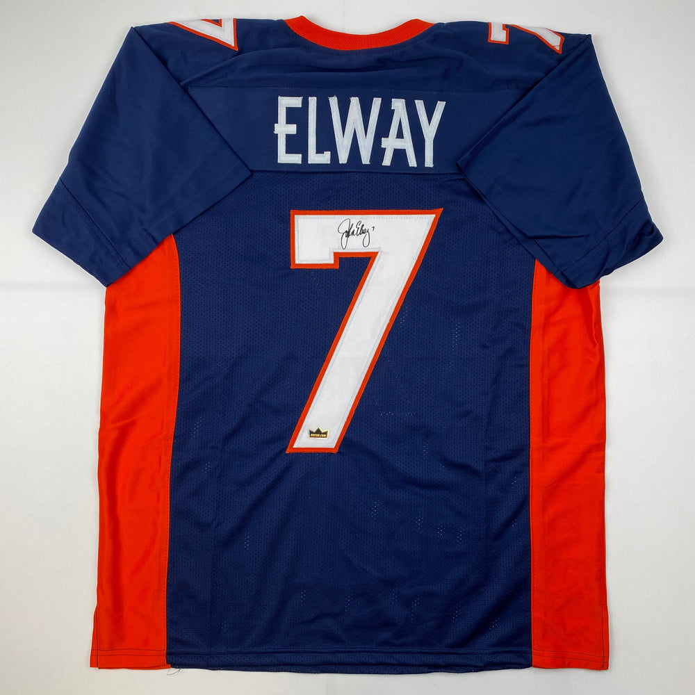 Facsimile Autographed John Elway Denver Blue Reprint Laser Auto Football Jersey Size Men's XL (ONLINE ORDER ONLY)