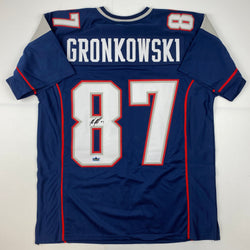Facsimile Autographed Rob Gronk Gronkowski New England Blue Reprint Laser Auto Football Jersey Size Men's XL (ONLINE ORDER ONLY)