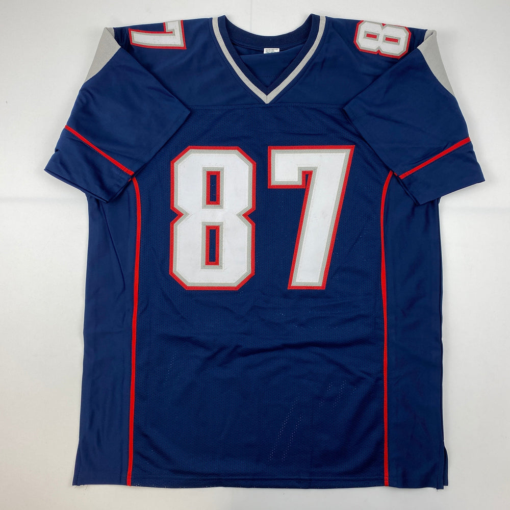 Facsimile Autographed Rob Gronk Gronkowski New England Blue Reprint Laser Auto Football Jersey Size Men's XL (ONLINE ORDER ONLY)