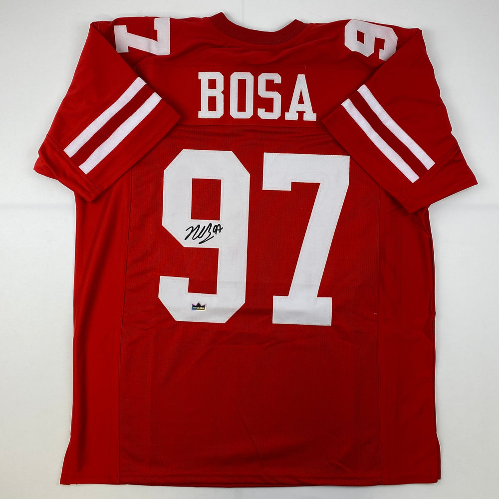 Facsimile Autographed Nick Bosa San Francisco Red Reprint Laser Auto Football Jersey Size Men's XL (ONLINE ORDER ONLY)
