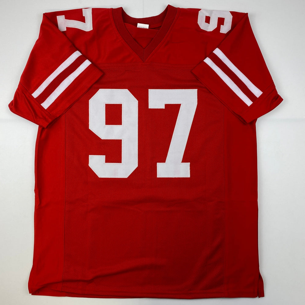 Facsimile Autographed Nick Bosa San Francisco Red Reprint Laser Auto Football Jersey Size Men's XL (ONLINE ORDER ONLY)