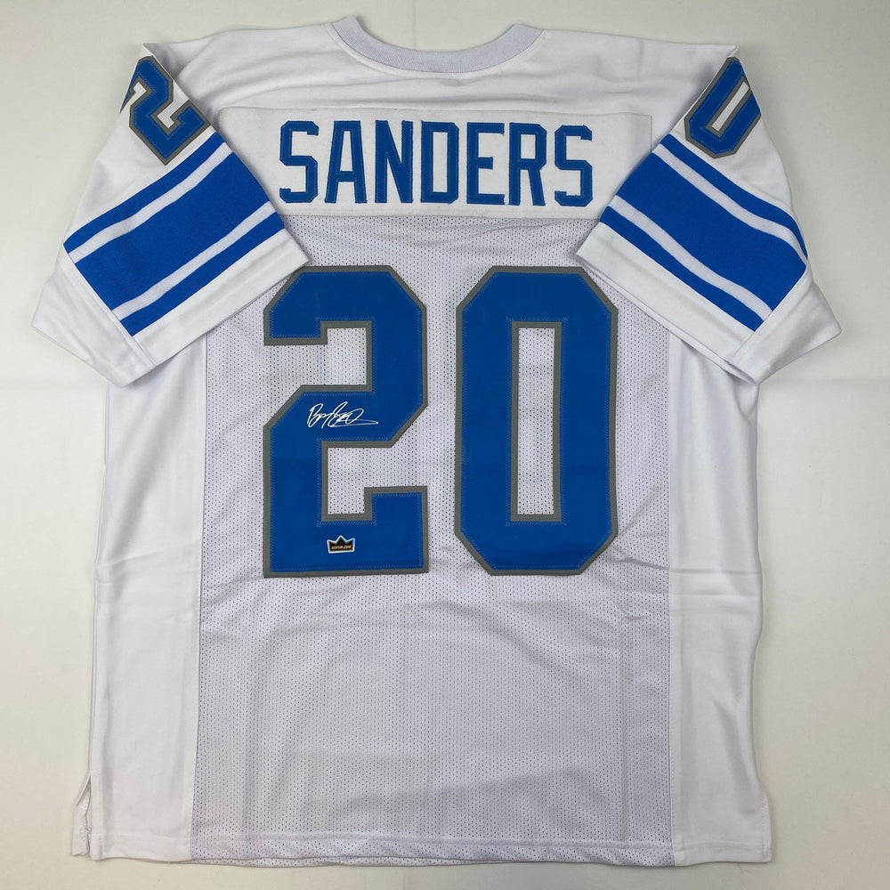 Facsimile Autographed Barry Sanders Detroit White Reprint Laser Auto Football Jersey Size Men's XL (ONLINE ORDER ONLY)
