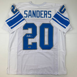 Facsimile Autographed Barry Sanders Detroit White Reprint Laser Auto Football Jersey Size Men's XL (ONLINE ORDER ONLY)