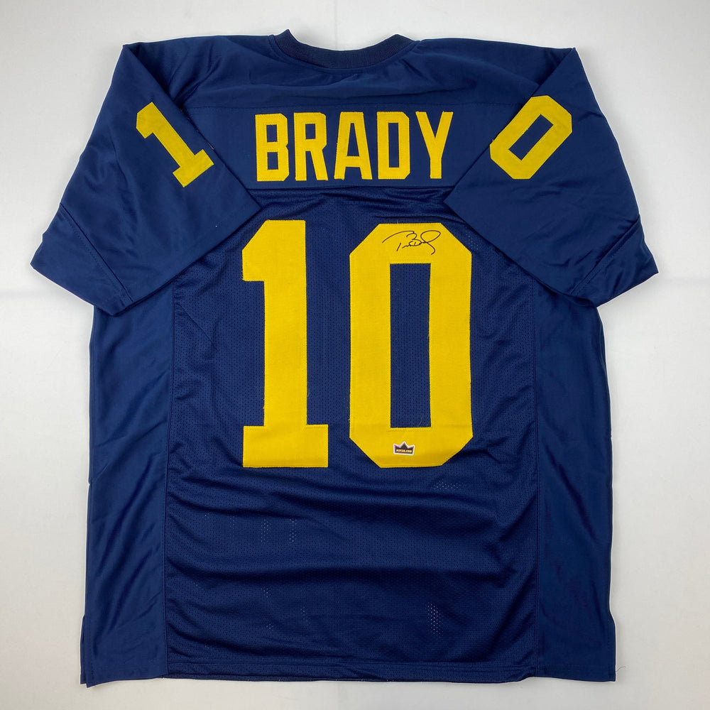 Facsimile Autographed Tom Brady Michigan Blue Reprint Laser Auto College Football Jersey Size Men's XL (ONLINE ORDER ONLY)