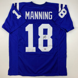 Facsimile Autographed Peyton Manning Indianapolis Blue Reprint Laser Auto Football Jersey Size Men's XL (ONLINE ORDER ONLY)