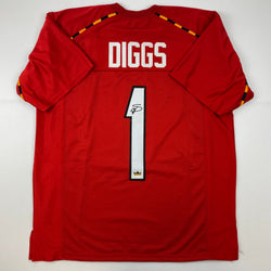 Facsimile Autographed Stefon Diggs Maryland Red Reprint Laser Auto College Football Jersey Size Men's XL (ONLINE ORDER ONLY)