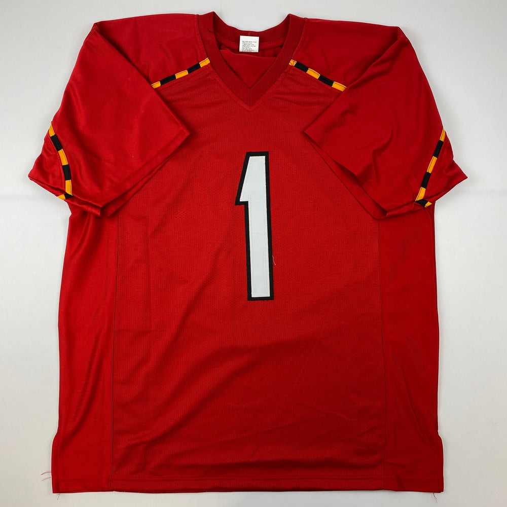 Facsimile Autographed Stefon Diggs Maryland Red Reprint Laser Auto College Football Jersey Size Men's XL (ONLINE ORDER ONLY)
