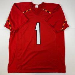 Facsimile Autographed Stefon Diggs Maryland Red Reprint Laser Auto College Football Jersey Size Men's XL (ONLINE ORDER ONLY)