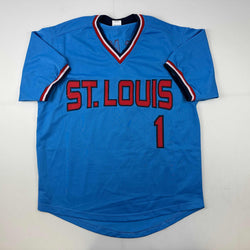 Facsimile Autographed Ozzie Smith St. Louis Blue Reprint Laser Auto Baseball Jersey Size Men's XL (ONLINE ORDER ONLY)