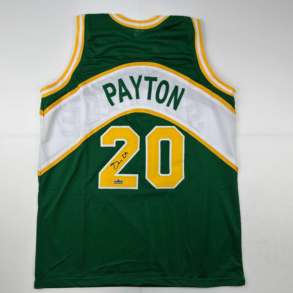 Facsimile Autographed Gary Payton Seattle Rookie Green Reprint Laser Auto Basketball Jersey Size Men's XL (ONLINE ORDER ONLY)