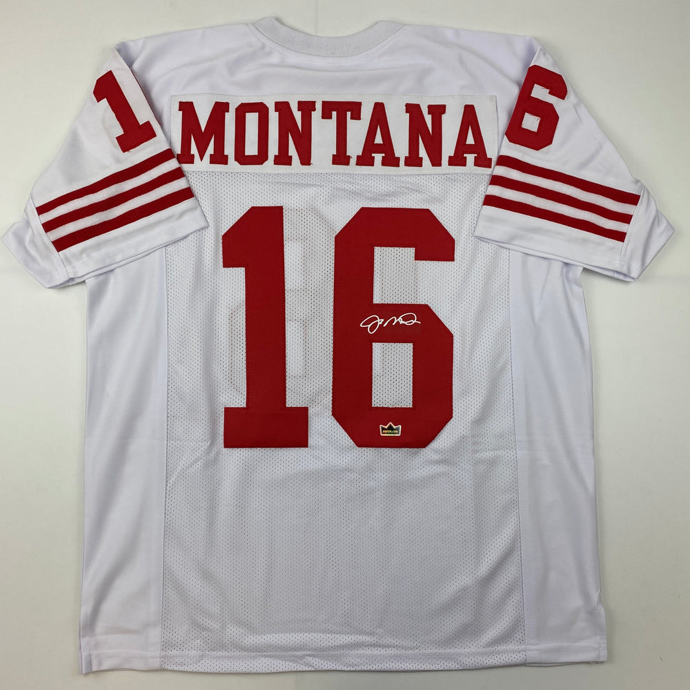 Facsimile Autographed Joe Montana San Francisco White Reprint Laser Auto Football Jersey Size Men's XL (ONLINE ORDER ONLY)