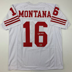 Facsimile Autographed Joe Montana San Francisco White Reprint Laser Auto Football Jersey Size Men's XL (ONLINE ORDER ONLY)