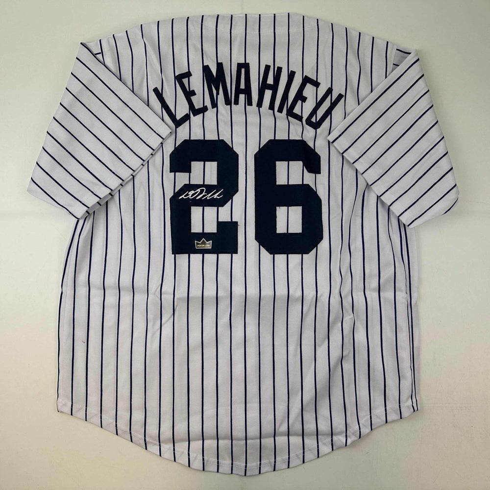 Facsimile Autographed D.J. DJ LeMahieu New York Pinstripe Reprint Laser Auto Baseball Jersey Size Men's XL (ONLINE ORDER ONLY)