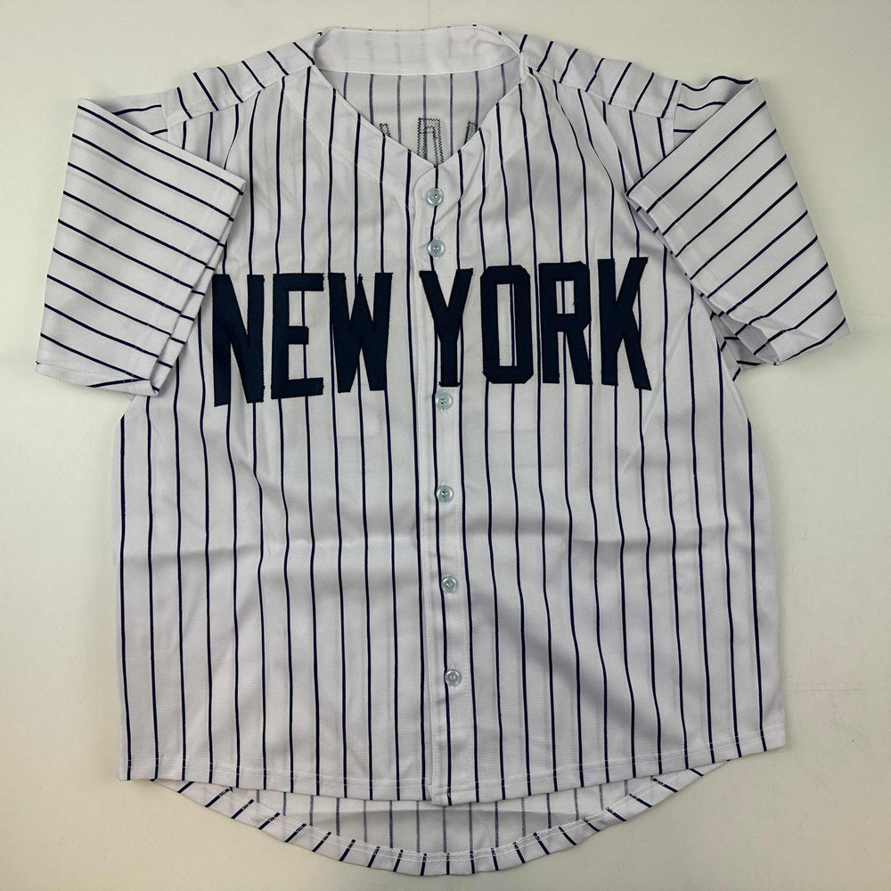 Facsimile Autographed D.J. DJ LeMahieu New York Pinstripe Reprint Laser Auto Baseball Jersey Size Men's XL (ONLINE ORDER ONLY)