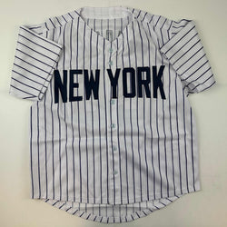 Facsimile Autographed D.J. DJ LeMahieu New York Pinstripe Reprint Laser Auto Baseball Jersey Size Men's XL (ONLINE ORDER ONLY)
