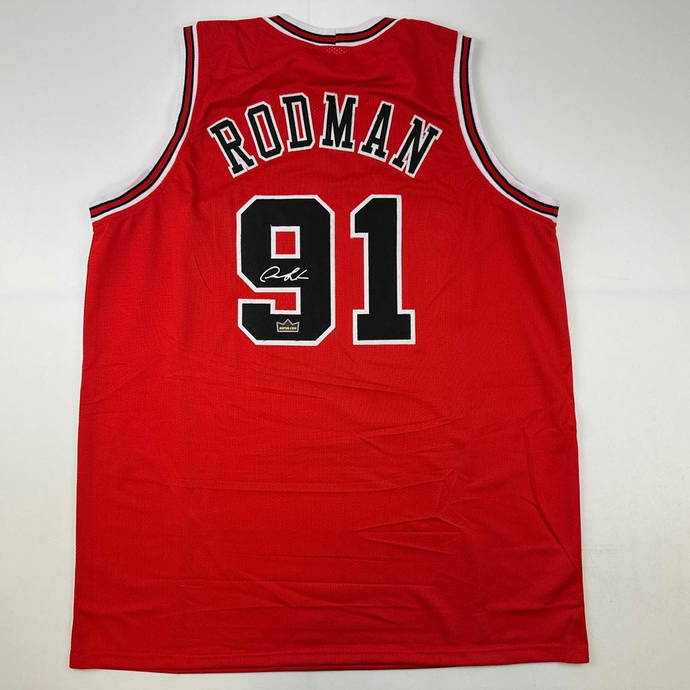 Facsimile Autographed Dennis Rodman Chicago Red Reprint Laser Auto Basketball Jersey Size Men's XL (ONLINE ORDER ONLY)