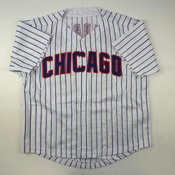 Facsimile Autographed Ryne Sandberg Chicago Pinstripe Reprint Laser Auto Baseball Jersey Size Men's XL (ONLINE ORDER ONLY)