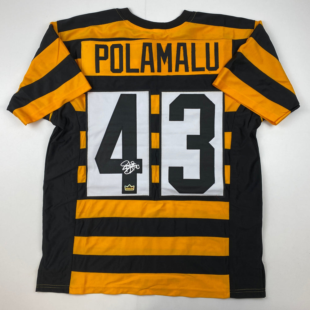 Facsimile Autographed Troy Polamalu Pittsburgh Bumble Bee Reprint Laser Auto Football Jersey Size Men's XL (ONLINE ORDER ONLY)