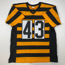 Facsimile Autographed Troy Polamalu Pittsburgh Bumble Bee Reprint Laser Auto Football Jersey Size Men's XL (ONLINE ORDER ONLY)